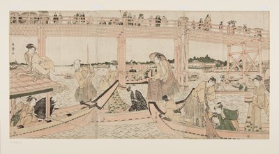Barche da pesca con reti sotto il ponte Ryogoku da Kitagawa Utamaro
