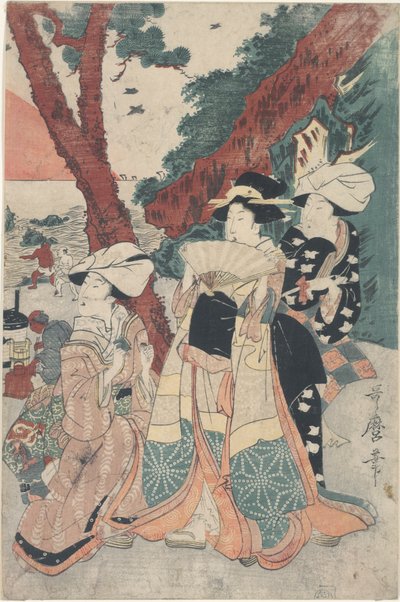 Spiaggia di Futamigaura a Capodanno da Kitagawa Utamaro