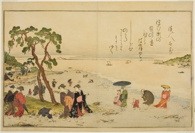 Raccolta di conchiglie a bassa marea, dal libro illustrato "Regali dalla marea calante (Shiohi no tsuto)" da Kitagawa Utamaro