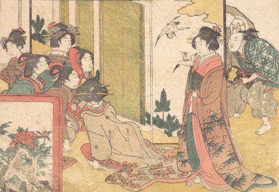 Ragazze intrattenute da artisti, dal libro illustrato Fiori delle quattro stagioni, 1801 da Kitagawa Utamaro