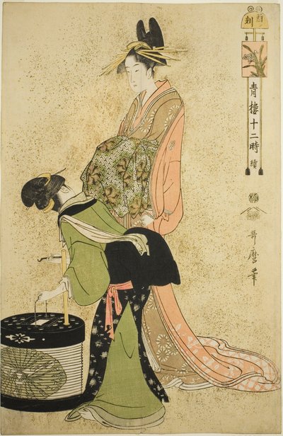 Ora del gallo (Tori no koku), dalla serie "Dodici Ore a Yoshiwara" da Kitagawa Utamaro