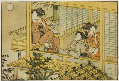 Festa della luna, dal libro illustrato "Libro illustrato: Fiori delle quattro stagioni (Ehon shiki no hana)," vol. 2 da Kitagawa Utamaro
