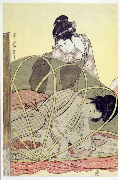 Madre che allatta il bambino sotto una zanzariera da Kitagawa Utamaro