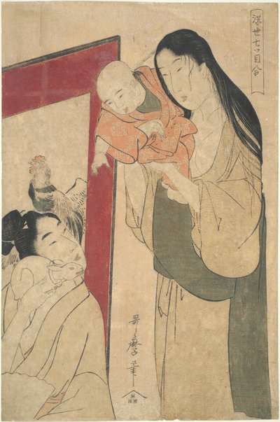 Madre, padre, bambino e coniglio: Sette Occhi che Guardano Insieme da Kitagawa Utamaro