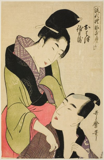 Ohatsu e Tokubei, dalla serie "Motivi alla moda in stile Utamaro (Ryuko moyo Utamaro-gata)" da Kitagawa Utamaro