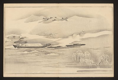Trainando una barca lungo il fiume da Kitagawa Utamaro