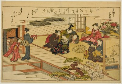 Gioco di abbinamento delle conchiglie, dal libro illustrato "Regali dalla marea calante (Shiohi no tsuto)" da Kitagawa Utamaro