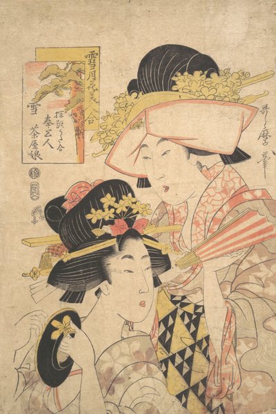 Ragazza della casa da tè e serva: Neve..., fine XVIII secolo da Kitagawa Utamaro