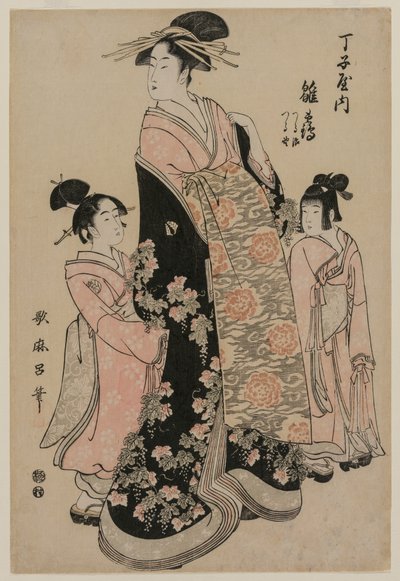 La cortigiana Hinazuru di Chojiya con le sue assistenti Tsuruji e Tsuruno da Kitagawa Utamaro