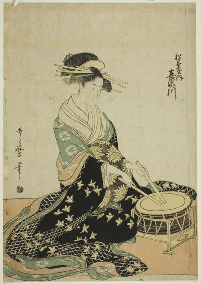 La cortigiana Kisegawa del Matsubaya, da una serie senza titolo di cortigiane del Matsubaya come cinque musicisti da Kitagawa Utamaro