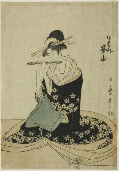 La cortigiana Seyama del Matsubaya, da una serie senza titolo di cortigiane del Matsubaya come cinque musicisti da Kitagawa Utamaro