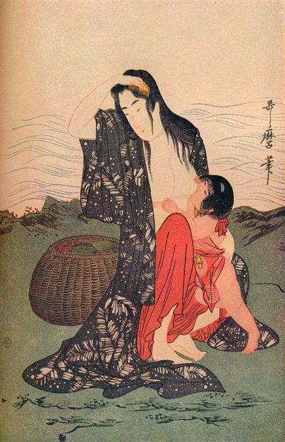 Il pannello centrale di I cercatori di perle da Kitagawa Utamaro