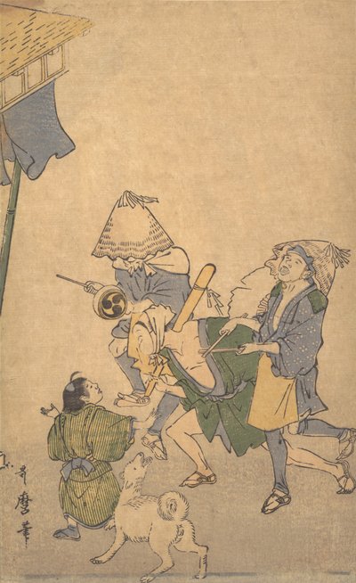 Tre festaioli delle classi inferiori, con cappelli Komuso da Kitagawa Utamaro