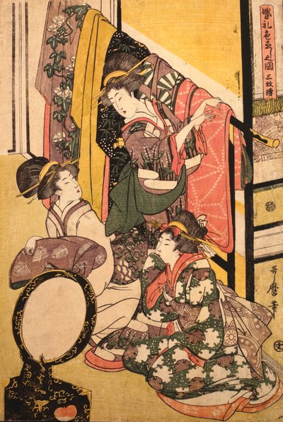 Tre ragazze in un negozio di abbigliamento da Kitagawa Utamaro