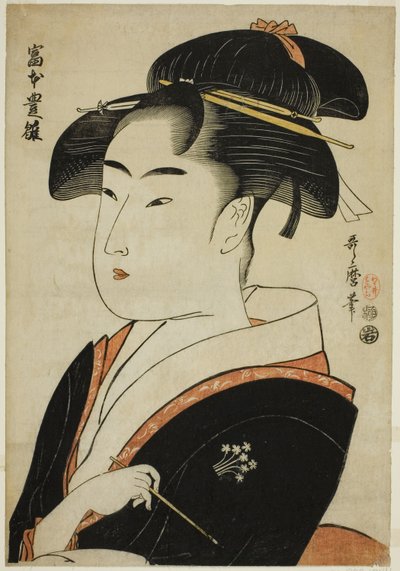 Tomimoto Toyohina, dalla serie "Bellezze famose di Edo (Edo komei bijin)" da Kitagawa Utamaro