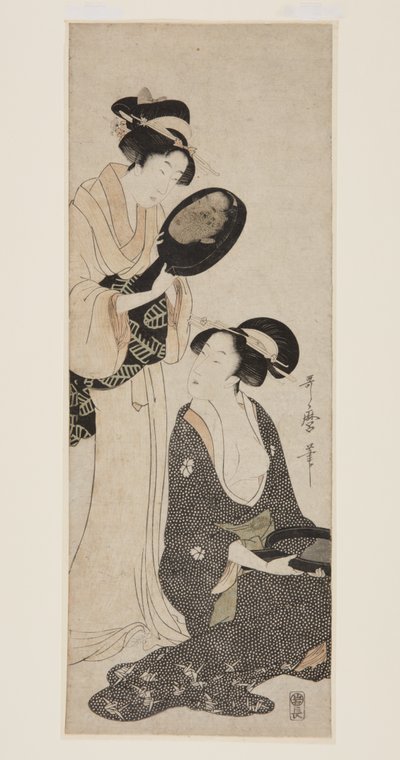 Due Donne, Ognuna con una Parte di uno Specchio Laccato da Kitagawa Utamaro