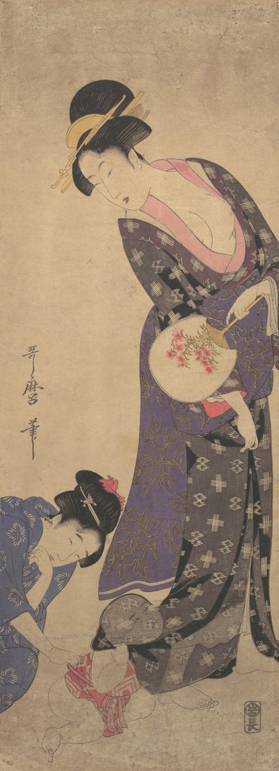 Due donne con un bambino che gioca sul pavimento, ca. 1793 da Kitagawa Utamaro