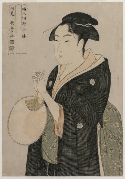 Donna con un ventaglio dalla serie Dieci aspetti della fisionomia delle donne, c. 1793 da Kitagawa Utamaro