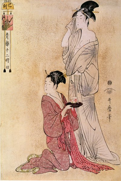 Donna alla toilette aiutata dalla sua cameriera. Stampa giapponese di Utamaro Kitagawa. XVIII secolo. Parigi, Museo Guimet, Museo delle Arti Asiatiche da Kitagawa Utamaro