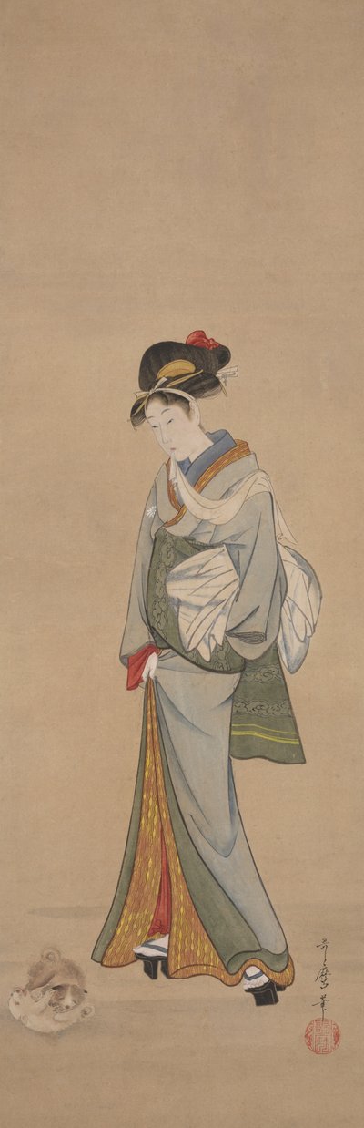Donna con cuccioli da Kitagawa Utamaro