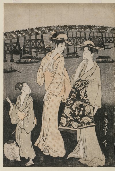 Donne che godono il fresco della sera vicino al ponte Ryogoku da Kitagawa Utamaro
