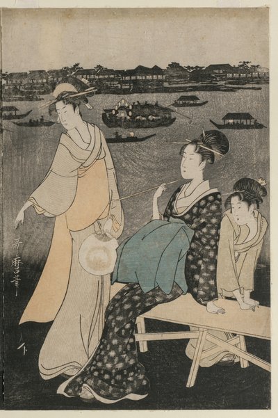 Donne che godono il fresco della sera vicino al ponte Ryogoku da Kitagawa Utamaro