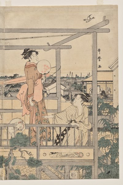 Donne che stendono il bucato su un balcone da Kitagawa Utamaro