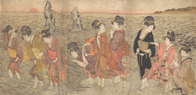 Donne che adorano il sole nascente tra le rocce gemelle a Ise, fine XVIII-inizio XIX secolo da Kitagawa Utamaro