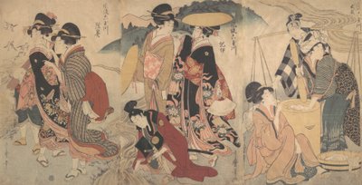 Donne e un uomo in campagna, qualche sfilata, fine XVIII-inizio XIX secolo da Kitagawa Utamaro
