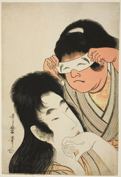 Yamauba con Kintaro che tiene una maschera giocattolo da Kitagawa Utamaro