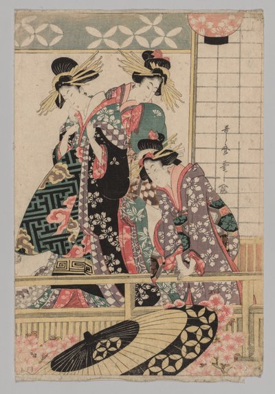 Donne di Yoshiwara che guardano in strada in primavera da Kitagawa Utamaro