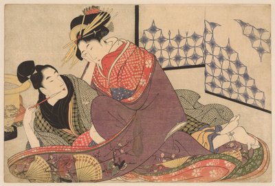 Giovane uomo che fuma con una cortigiana da Kitagawa Utamaro