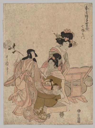 Bunraku Puppetry dalla serie Competizione di bambini preziosi orgogliosi delle loro arti, tra sette rotoli da Kitagawa Utamaro II