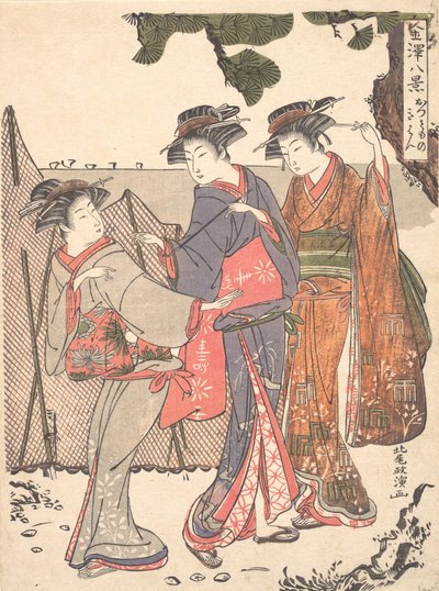 Tre donne in piedi sulla riva del mare, 1761-1816 da Kitao Masanobu