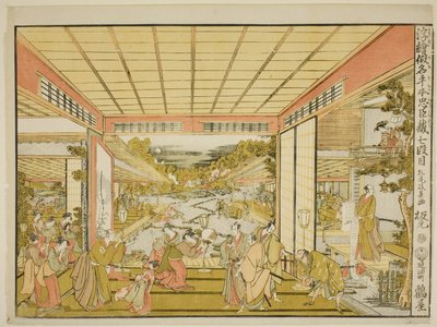 Atto VII (Shichidanme), dalla serie "Immagini prospettiche del magazzino dei fedeli ritenuti (Uki-e kanadehon Chushingura)" da Kitao Masayoshi