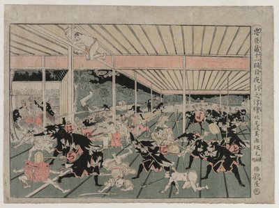 Chushingura: Atto XI dalla serie Immagini prospettiche per La casa del tesoro della lealtà da Kitao Masayoshi