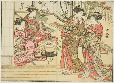 Cortigiane di Otawaraya, dal libro "Specchio delle belle donne dei quartieri del piacere (Seiro bijin awase sugata kagami)," vol. 2 da Kitao Shigemasa