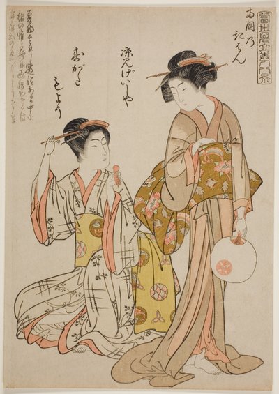 Vele di ritorno al fiume Ryogoku (Ryogoku no kihan), dalla serie "Otto parodie di bellezze contemporanee (Tosei mitate bijin hakkei)" da Kitao Shigemasa