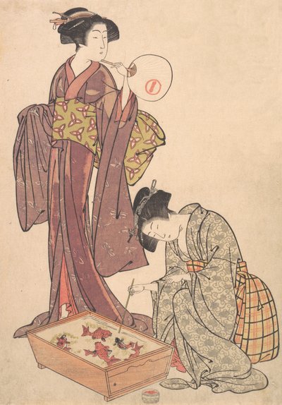 Due Donne che Nutrono i Pesci da Kitao Shigemasa