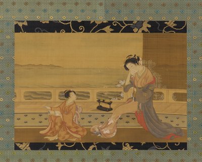Due Ragazze su un Balcone che si Affaccia sul Mare, Periodo Edo, 1739-1820 da Kitao Shigemasa