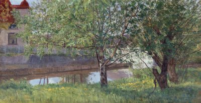 Sezione del canale con casa e alberi da Kitty Lange Kielland