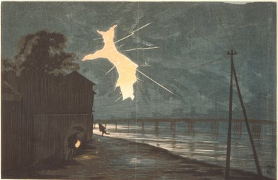 Tuono e fulmine sul ponte Onmaya da Kiyochika Kobayashi