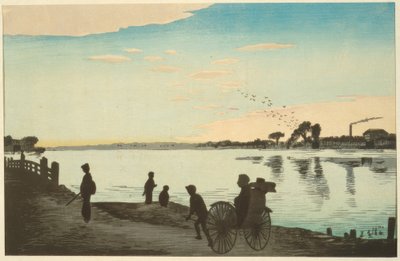 Ponte Ishihara visto dalle rive del fiume Sumida da Kiyochika Kobayashi