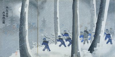 Violenta battaglia nella neve presso Niuzhuang, periodo Meiji da Kiyochika Kobayashi