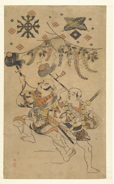 Attori Nakamura Denkuro I e Bando Matakuro, eseguendo una danza con la lancia da Kiyonobu (I) , Torii (attributed to)
