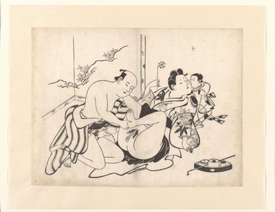 Rappresentazione erotica con utensili per fumare e paravento da Kiyonobu (I) , Torii