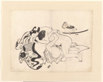 Coppia che si bacia in un abbraccio intimo da Kiyonobu (I) , Torii