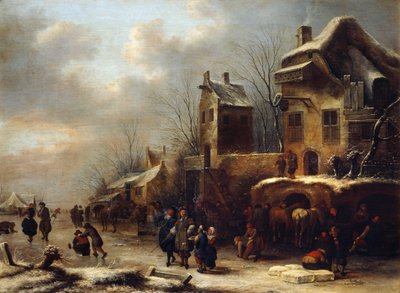 Pista di pattinaggio su un fiume, 1665 da Klaes Molenaer