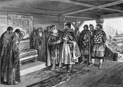 Iziaslav II Mstislavich e Viacheslav I Vladimirovich da Klavdiy Vasilievich Lebedev