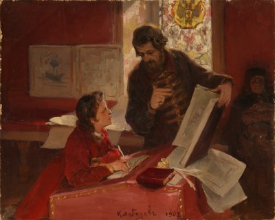 Nikita Zotov insegna al giovane Pietro I, 1902 da Klavdiy Vasilievich Lebedev